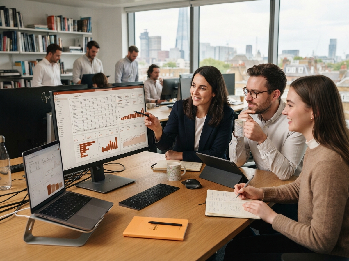 Valorstead analyst reviewing model output and execution logs on a desk setup